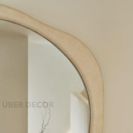 Claribel Wavy Ivory Teak Floor Mirror – Sculptural Full-Length Statement Piece