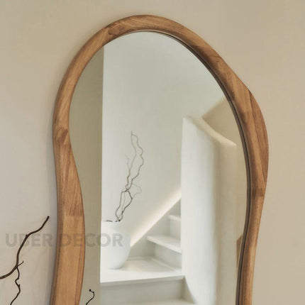 Elowen Wavy Teak Floor Mirror – Organic Freeform Full-Length Mirror