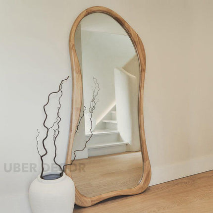 Elowen Wavy Teak Floor Mirror – Organic Freeform Full-Length Mirror