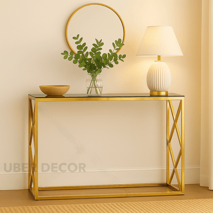 Stria Silk Mid‑Century Modern Display Table – Customizable Glass/Wood Top