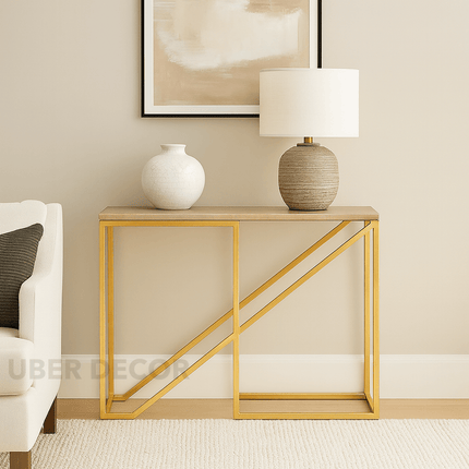 Golden Prism Console Table – Sculptural Mid-Century Modern Hallway Display Console