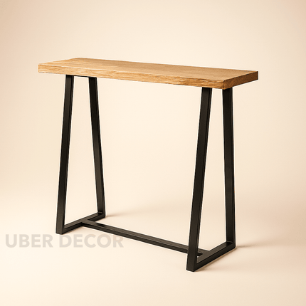Terra Beam Display Table – Natural Wood Top & Black Metal Angled Base for Entryway & Living Spaces