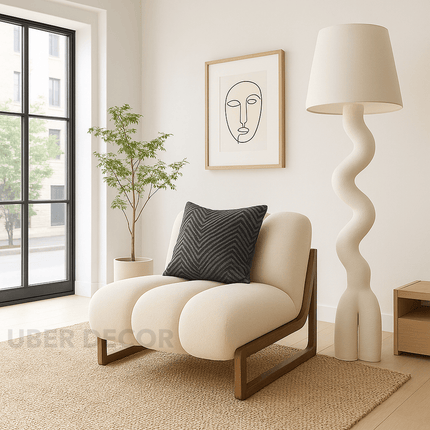 Pure Nest Bedroom Chair Mid Century Modern Scandinavian Inspired Solid Wood Frame Fixed Base Cozy Chair Living Room and Bedroom