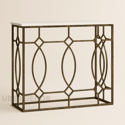 Verona Deco Iron Console Table – Vintage-Inspired Geometric Frame Console for Entryway or Living Room Styling