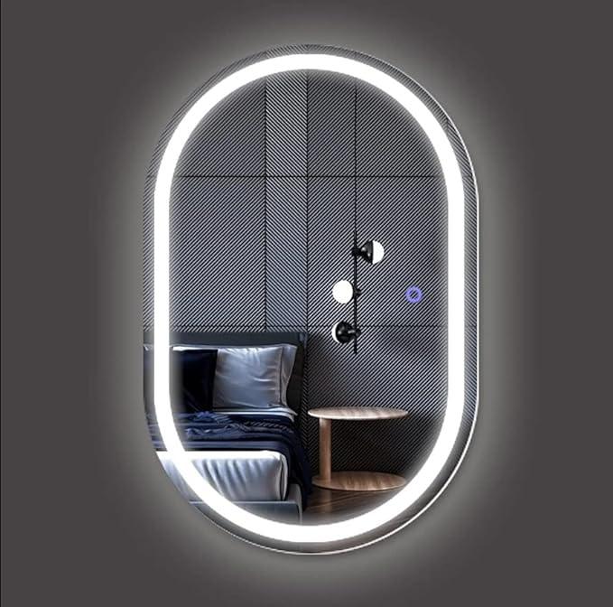 Nebula Capsule Shaped Mirror with LED Lights- Touch Sensor Mirror for Bathroom and Bedroom