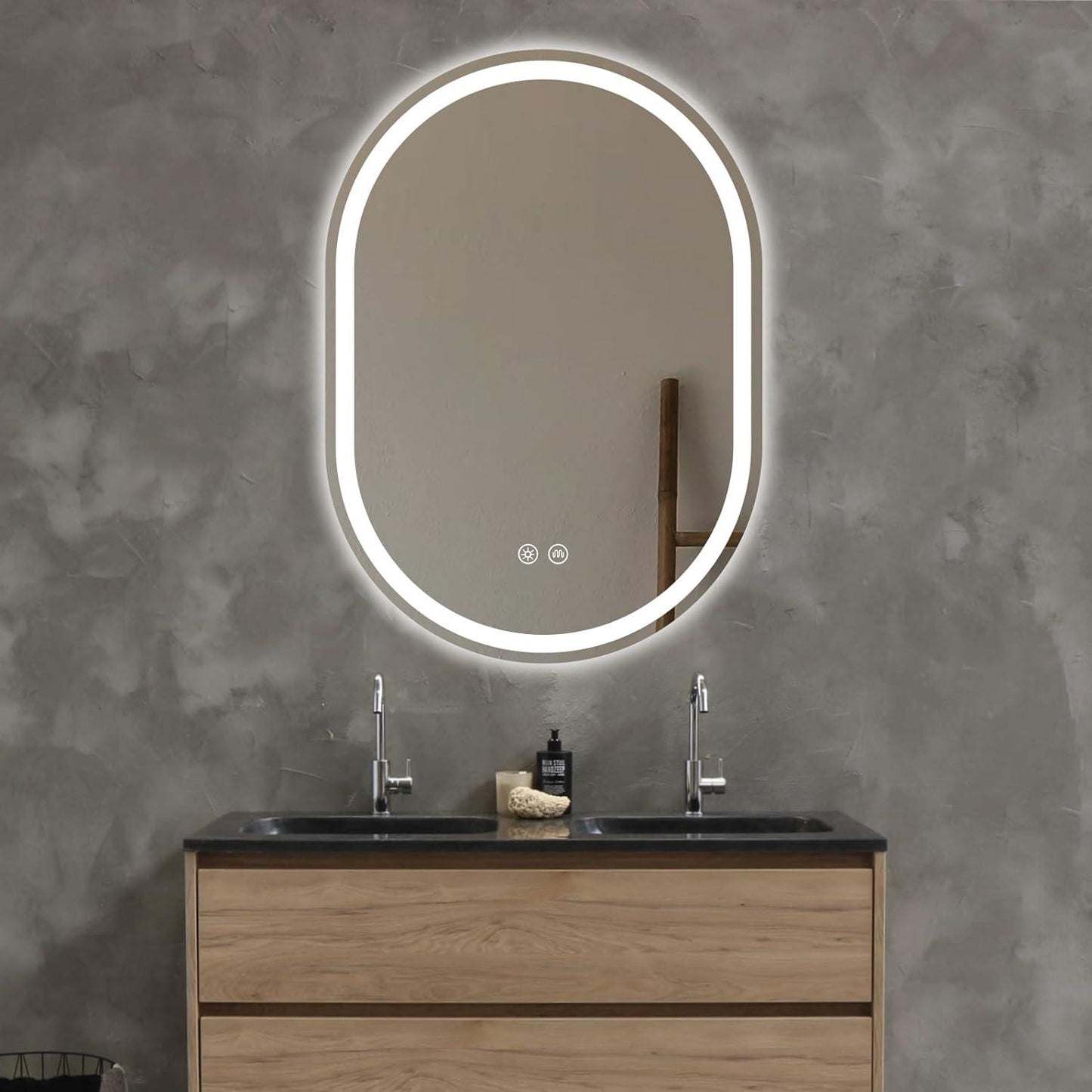 Nebula Capsule Shaped Mirror with LED Lights- Touch Sensor Mirror for Bathroom and Bedroom