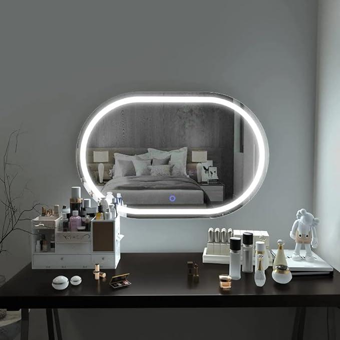 Nebula Capsule Shaped Mirror with LED Lights- Touch Sensor Mirror for Bathroom and Bedroom