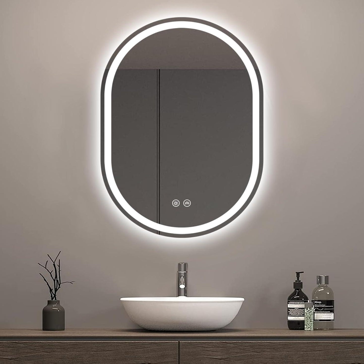 Nebula Capsule Shaped Mirror with LED Lights- Touch Sensor Mirror for Bathroom and Bedroom