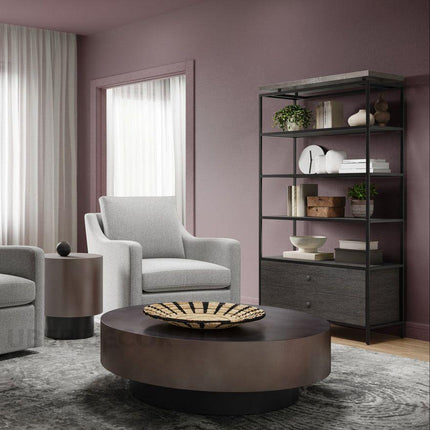 Nelson Coffee Table, Modern Luxury Stainless Steel Brushed Gold and Black Round Center Table for Living Room