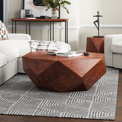 Liffey Coffee Table, Modern Geometric Sculptural Wooden Polygonal Center Table for Living Room