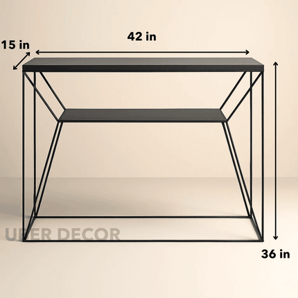 Zenella Modern Mid‑Century Console Table – Customizable Wood Top with Geometric Iron Base for Hallway or Living Room