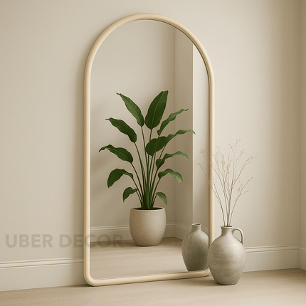 Nina Arched Teak Wood Full-Length Mirror – Modern Wall Mirror for Living Room & Bedroom