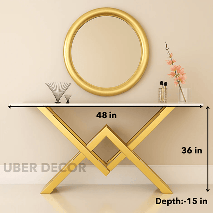 Vervara Mid-Century Modern Console Table – Customizable Marble or Glass Top with Sculptural Gold Base for Hallway or Living Room
