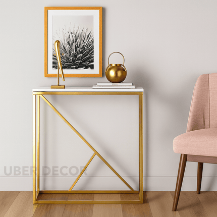 Geometric Harmony Mid-Century Modern Display Table – Customizable Marble Top for Entryway or Living Room