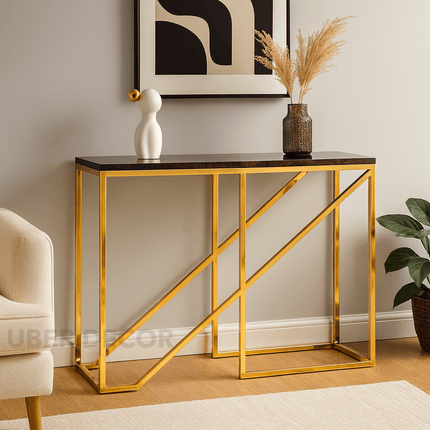 Golden Prism Console Table – Sculptural Mid-Century Modern Hallway Display Console