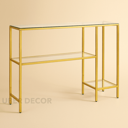 Vireo Prism Console Table – Glass-Top Living Room Console – Mid-Century Scandinavian Entryway Design