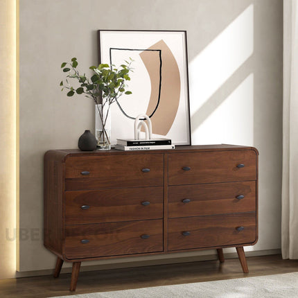 Milo Curve Mid Century Modern Solid Wood Chest of Drawers – Rounded Corners, Customizable Finish – Ideal for Bedroom, Living Room & Entryway