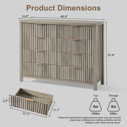 Riviera Slat 8-Drawer Chest – Modern Scandinavian Solid Wood Cabinet with Natural Oak Finish & Custom Color Options for Bedroom, Living Room, Entryway