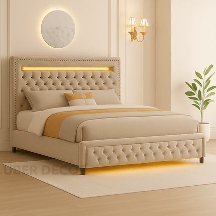 Tranquil Crest LED Storage Bed – Classic Glam Meets Modern Function