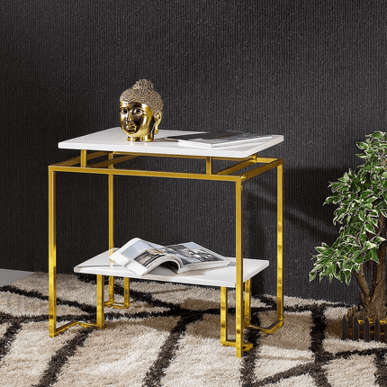 Avessa Luxe Tiered Console Table – Modern Minimalist White Marble Console with Gold Frame for Hallway or Living Room Decor