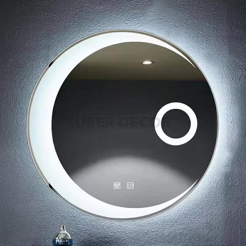 Crescent Glow Round Mirror with LED Lights- Touch Sensor Mirror for Bathroom and Bedroom