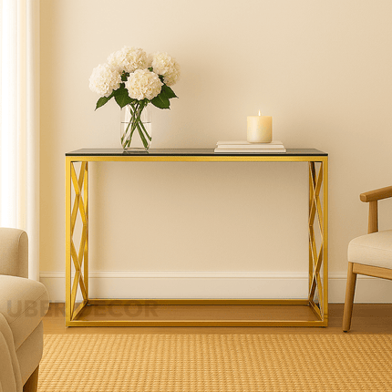 Stria Silk Mid‑Century Modern Display Table – Customizable Glass/Wood Top