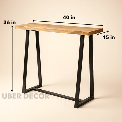Terra Beam Display Table – Natural Wood Top & Black Metal Angled Base for Entryway & Living Spaces