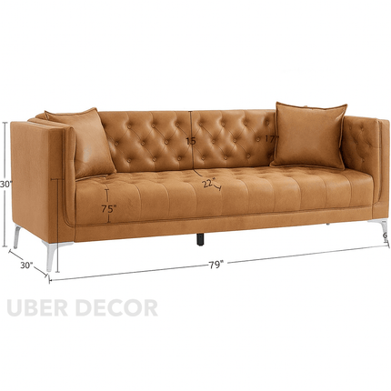 Manchester 78" Sofa- 3-Seater Upholstered Handmade Tufted Leather Chesterfield Style Couch for Living Room or Office