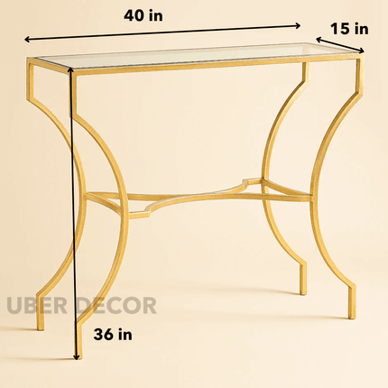 Aurion Display Table – Elegant Glass Top with Sculptural Gold Metal Base for Hallways, Entryways & Living Rooms
