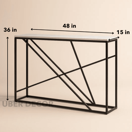 Circa Strata Console Table – Customizable Top with Sculptural Black Metal Geometric Frame for Hallway, Entryway & Living Area