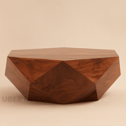 Liffey Coffee Table, Modern Geometric Sculptural Wooden Polygonal Center Table for Living Room