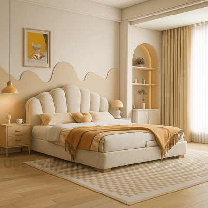 Petalrest Shell Bed – Modern Chic with Hidden Storage for Bedroom Bliss