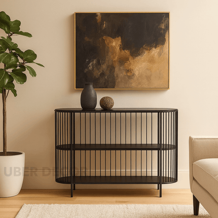 Midnight Ravel Console Table – Sculptural Mid-Century Modern Display Console for Living Room or Hallway
