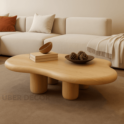 Ebro Drift Modern Cloud Coffee Table – 48.42" Dark Walnut Veneer Top with 4 Solid Wood Legs, Organic Contour – Sculptural Statement for Living Rooms and Tea Corners