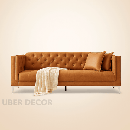 Manchester 78" Sofa- 3-Seater Upholstered Handmade Tufted Leather Chesterfield Style Couch for Living Room or Office