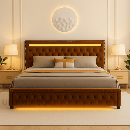Tranquil Crest LED Storage Bed – Classic Glam Meets Modern Function