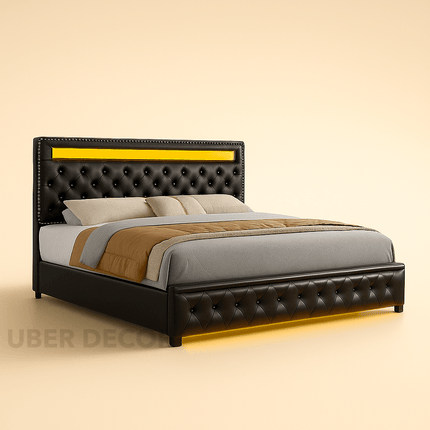 Tranquil Crest LED Storage Bed – Classic Glam Meets Modern Function