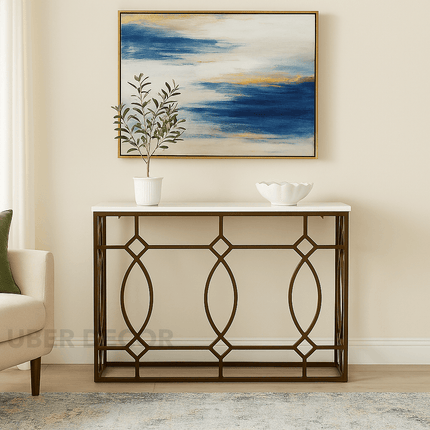 Verona Deco Iron Console Table – Vintage-Inspired Geometric Frame Console for Entryway or Living Room Styling