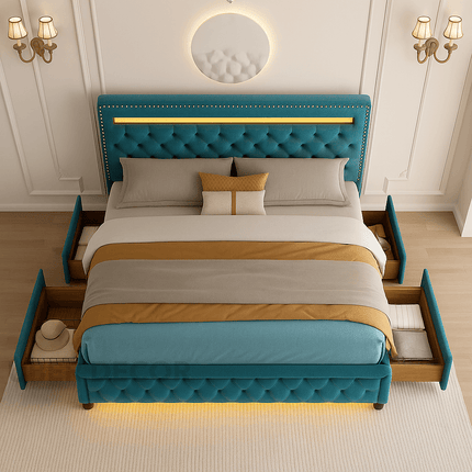Tranquil Crest LED Storage Bed – Classic Glam Meets Modern Function