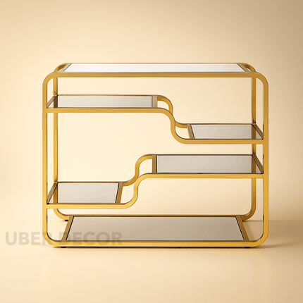 Solstice Wave Console Table – Glass-Top Entryway Console with Gold Finish Base for Living Room