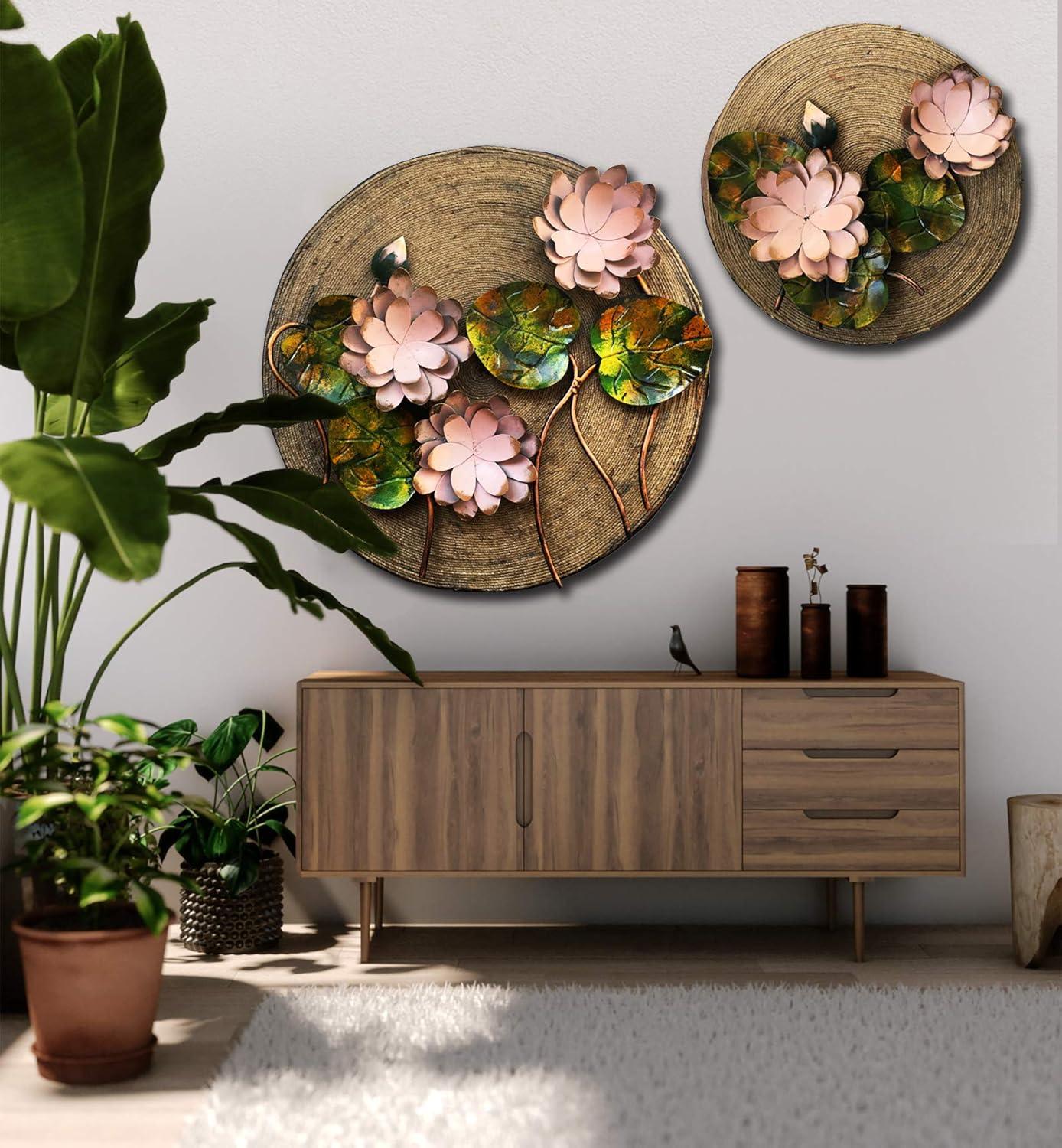 3D Lotus Flower Metal Hanging Metal Wall Art - Set of 2 - Uber Decor
