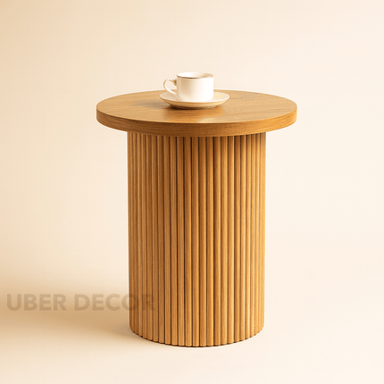 The Aria Column – Custom Fluted Cylindrical Wooden Side Table in Modern Scandinavian Style for Living Room, Bedroom, or Lounge