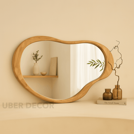 Ella Organic Teak Wood Accent Mirror – Sculptural Wall & Console Mirror