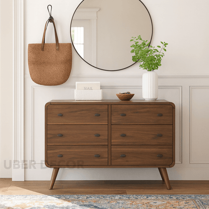 Milo Curve Mid Century Modern Solid Wood Chest of Drawers – Rounded Corners, Customizable Finish – Ideal for Bedroom, Living Room & Entryway