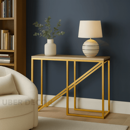 Golden Prism Console Table – Sculptural Mid-Century Modern Hallway Display Console