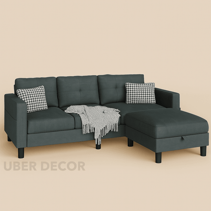 ZyraFlex Sofa Set with Chaise, Storage & Side Pockets – Customisable Modular Design