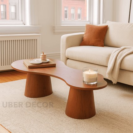 Vistula Mid Century Modern Japandi Coffee Table Scandinavian Freeform Center Table with Cylindrical Legs Custom Made to Order for Living Room