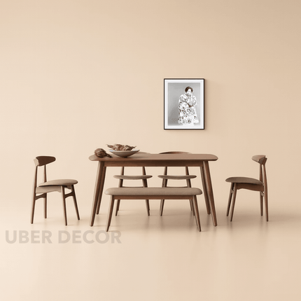 Oakline Minimalist Mid-Century Modern Wooden Dining Table Set with Chairs and Bench for Kitchen Dining Area