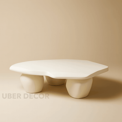 Havel Coffee Table, Sculptural Modern Japandi European Organic Center Table with Matte White Finish for Living Room
