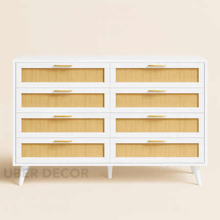 Sole Rattan Modern Coastal Solid Wood Chest of Drawers 8-Drawer Storage – Ideal for Bedroom, Living Room & Entryway